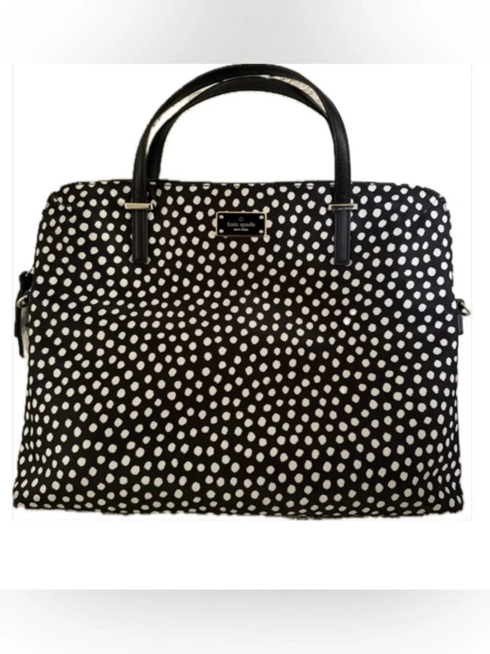 Kate Spade Black and White Polka Dot Nylon Laptop Bag with Detachable Strap